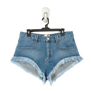 Isabel Marant Etoile Women FR 42 XL Eneidao Micro Shorts Blue Distressed Fringe